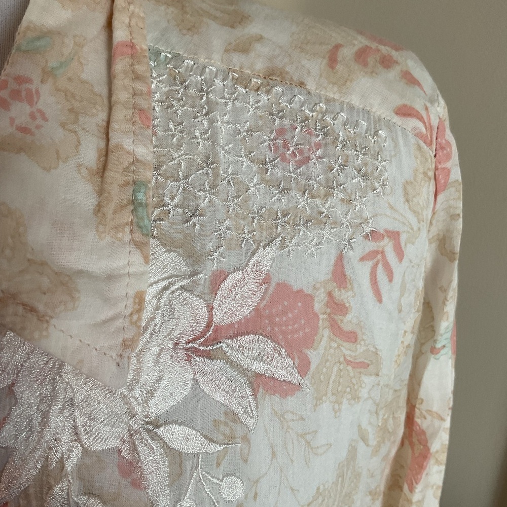 Vintage GOA Light Pink Floral Button Down 100% Cotton Made in India Medium - Picture 4 of 7